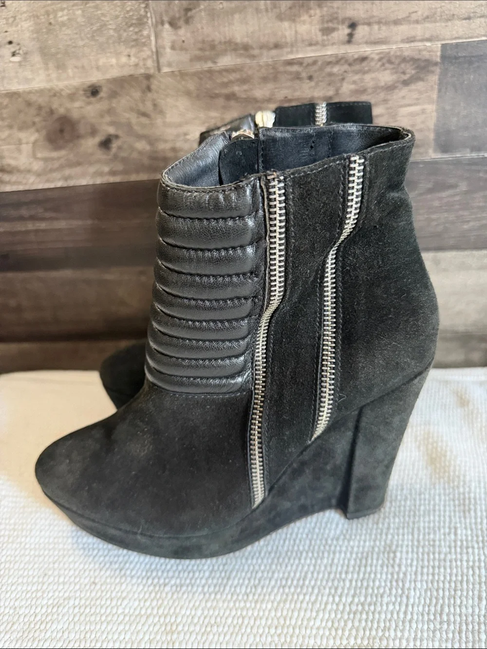 The Kooples suede and leather quilted zip ankle booties